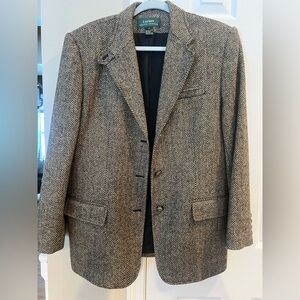 Ralph Lauren Vintage Black and White Tweed Herringbone blazer.